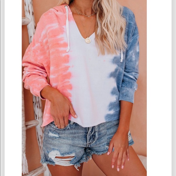 🔥THE SUN🔥Colorblock Tie Dye Crop Hoodie S/M/L/XL NWT - Picture 2 of 9